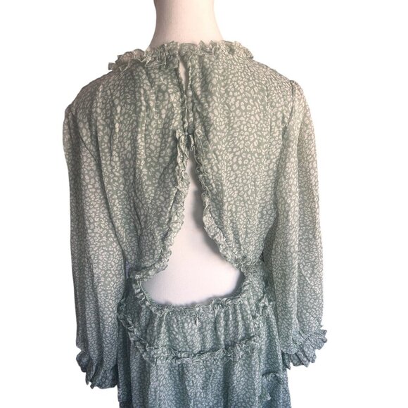 Women's Casual Floral Summer Long Sleeve Deep V-Neck Open Back Ruffles Large - Picture 6 of 13